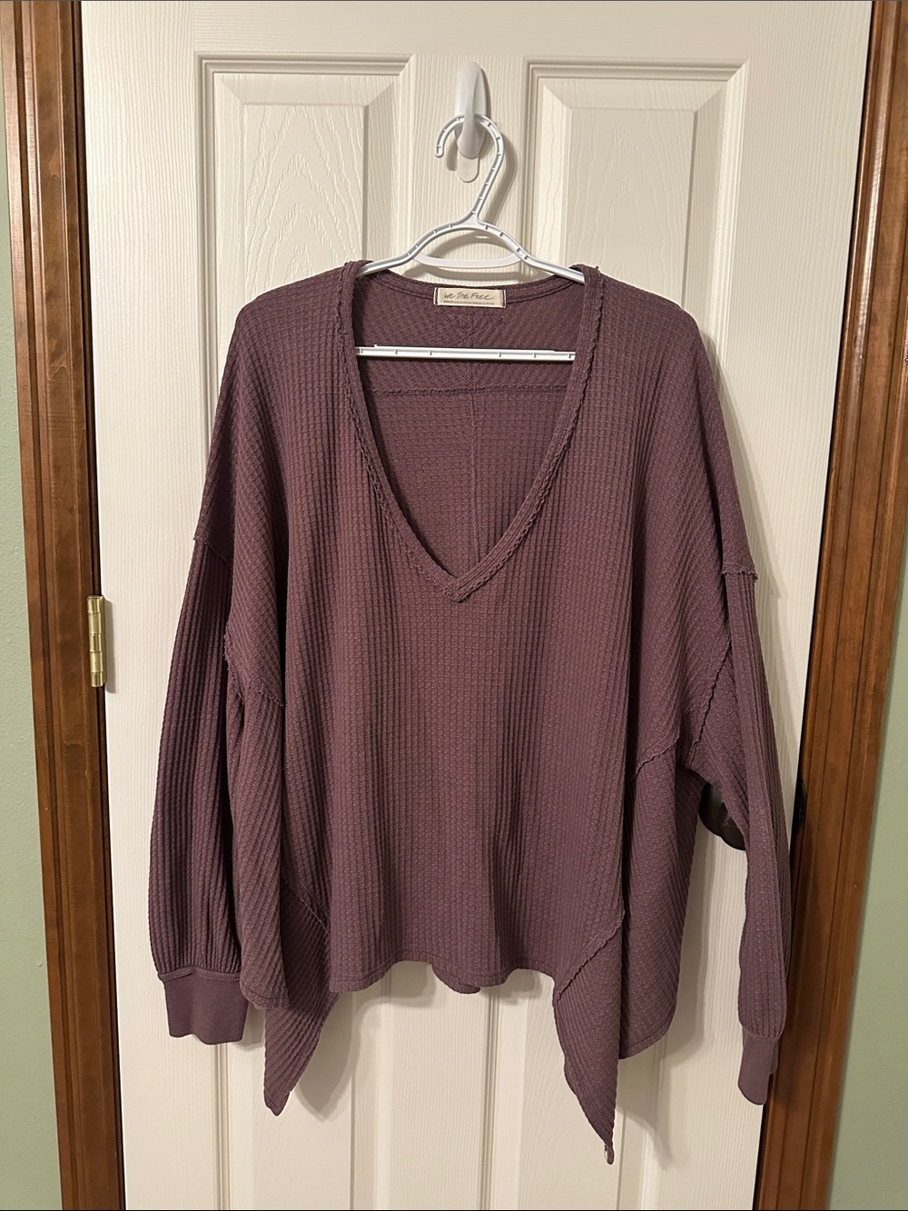 Free People Dusty Mauve Waffle V-Neck Pullover
